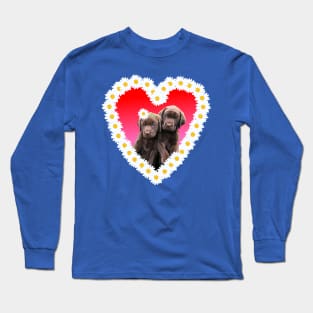 Chocolate Lab Puppies Flower Daisy Heart Long Sleeve T-Shirt